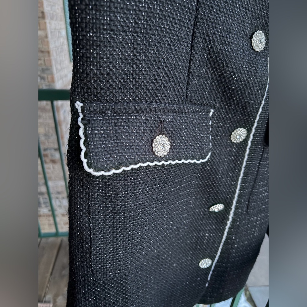 🆕 AQUA Black Tweed Lace Trim Button Front Dress Bloomingdale’s Office Size M - Picture 9 of 16